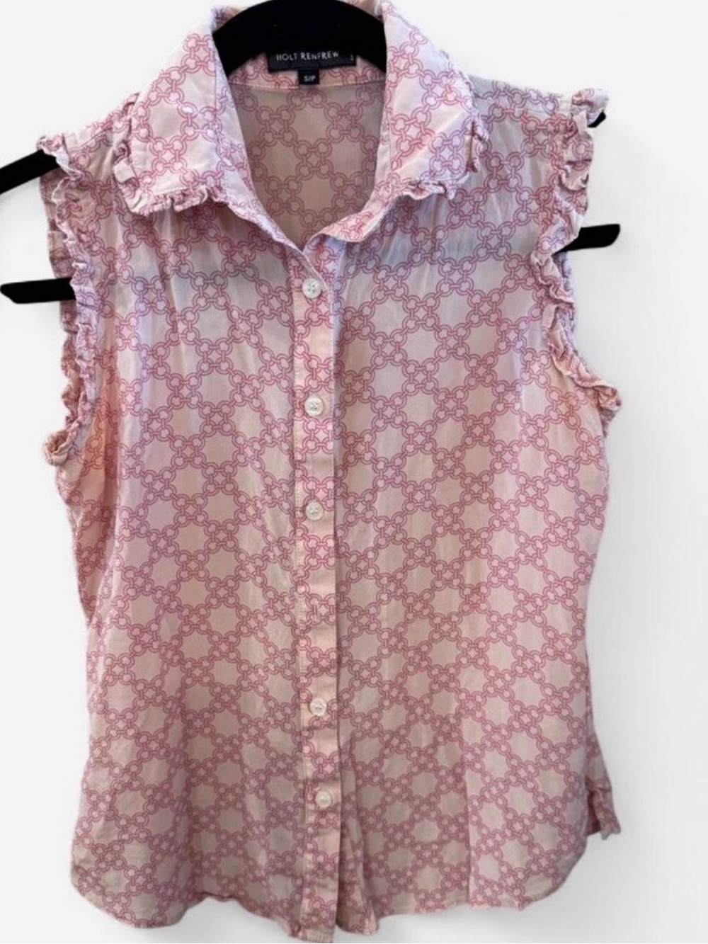 Luxury Vintage HOLT RENFREW 100% Silk Sleeveless Ruffle Blouse Chain Link Top